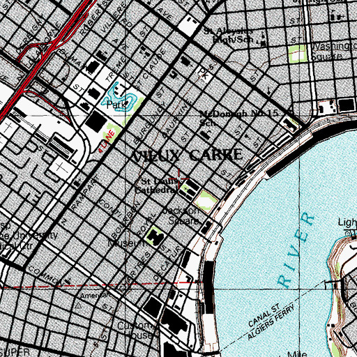 Topographic Map of Vieux Carre Historic District, LA