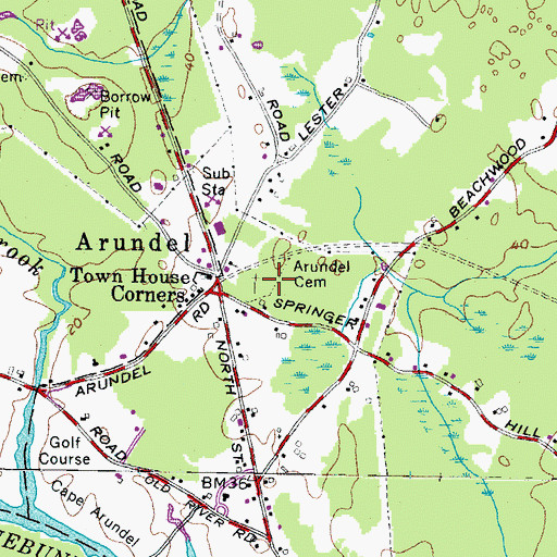 Topographic Map of Arundel Cemetery, ME