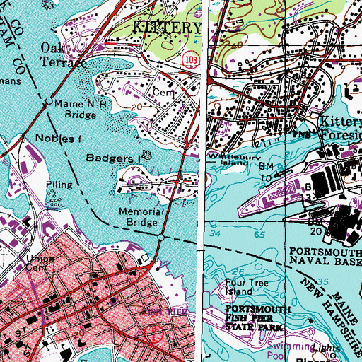 Topographic Map of Badgers Island, ME