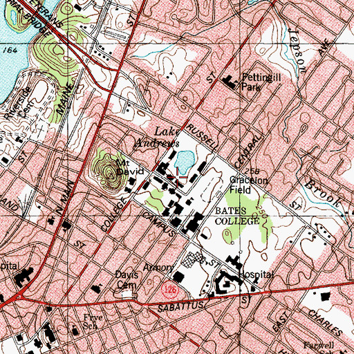 Topographic Map of Bates College, ME