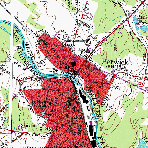 Topographic Map of Berwick, ME