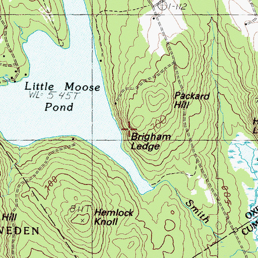 Topographic Map of Brigham Ledge, ME
