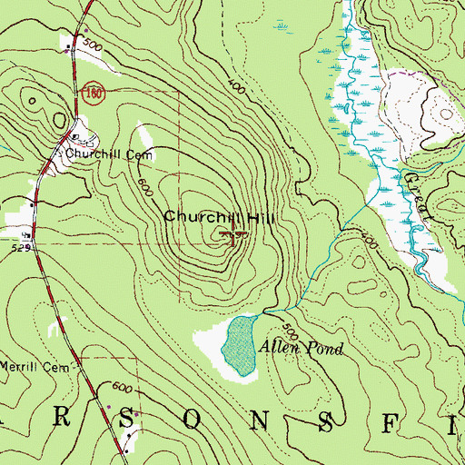 Topographic Map of Churchill Hill, ME