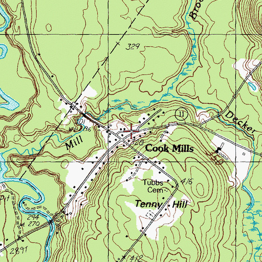 Topographic Map of Cook Mills, ME