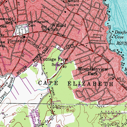Topographic Map of Cottage Farm School, ME