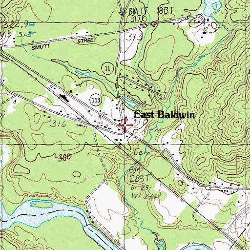 Topographic Map of East Baldwin Mattocks Station, ME