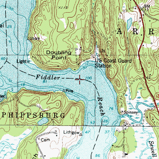 Topographic Map of Fiddler Reach, ME