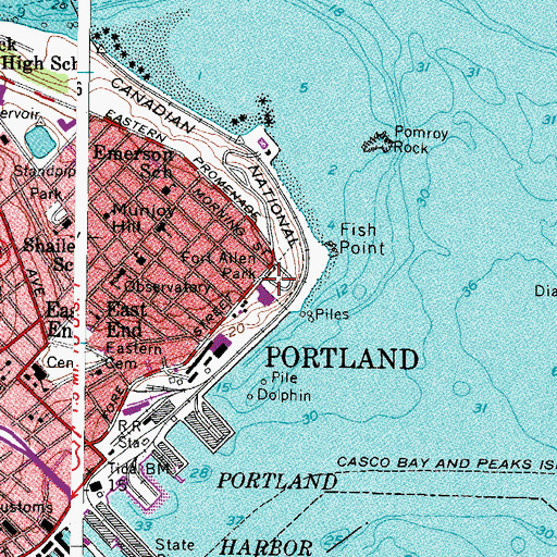 Topographic Map of Fort Allen Park, ME