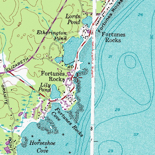 Topographic Map of Fortunes Rocks, ME
