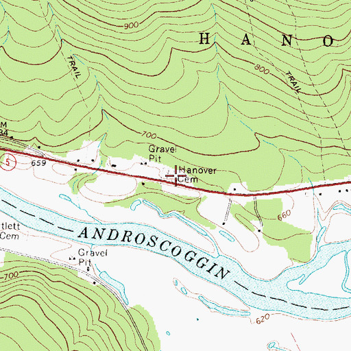 Topographic Map of Hanover Cemetery, ME
