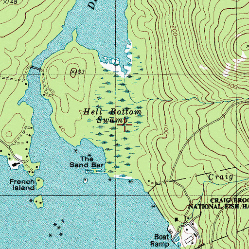 Topographic Map of Hell Bottom Swamp, ME