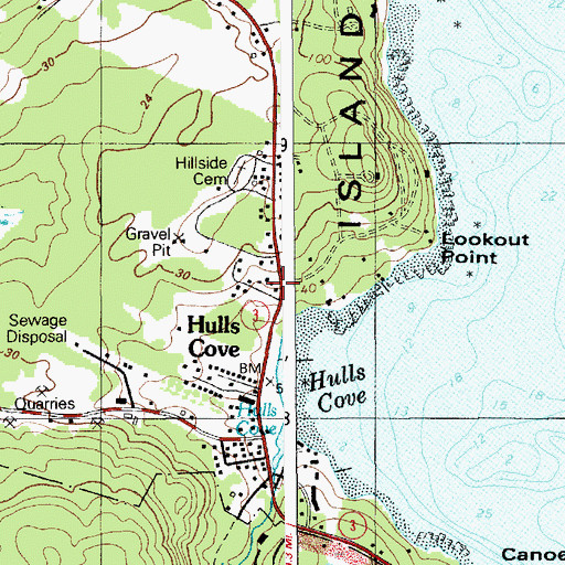 Topographic Map of Hulls Cove, ME