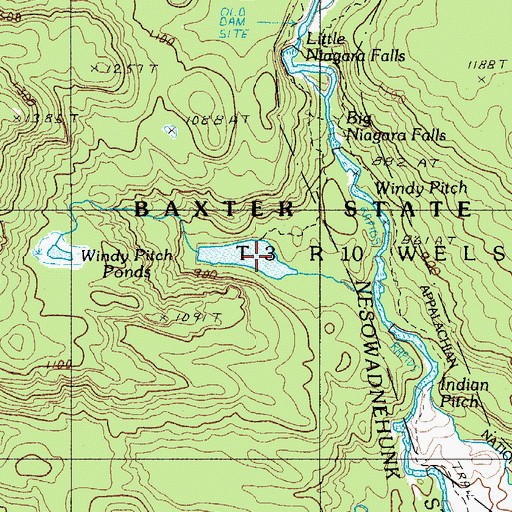 Topographic Map of Indian Pitch Ponds, ME
