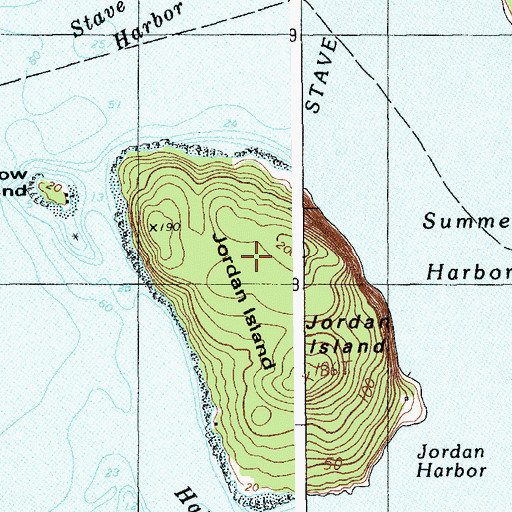 Topographic Map of Jordan Island, ME