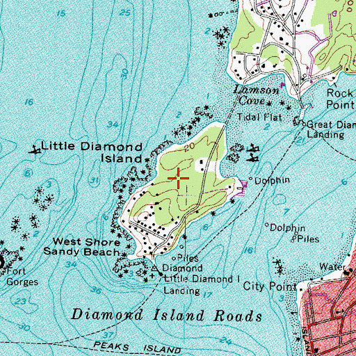 Topographic Map of Little Diamond Island, ME
