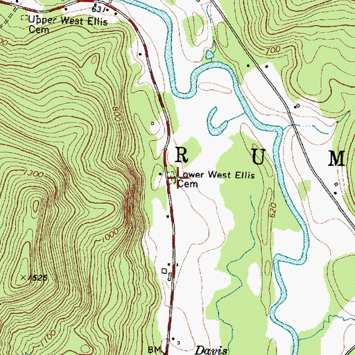 Topographic Map of Lower West Ellis Cemetery, ME