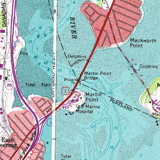 Topographic Map of Martin Point Bridge, ME