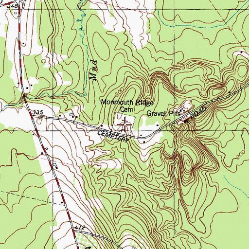 Topographic Map of Monmouth Ridge Cemetery, ME