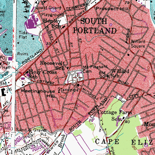 Topographic Map of Mount Pleasant Cemetery, ME