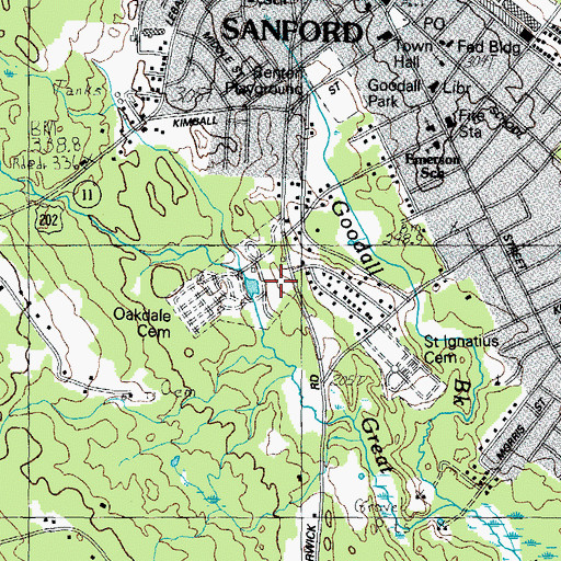 Topographic Map of Oakdale Cemetery, ME