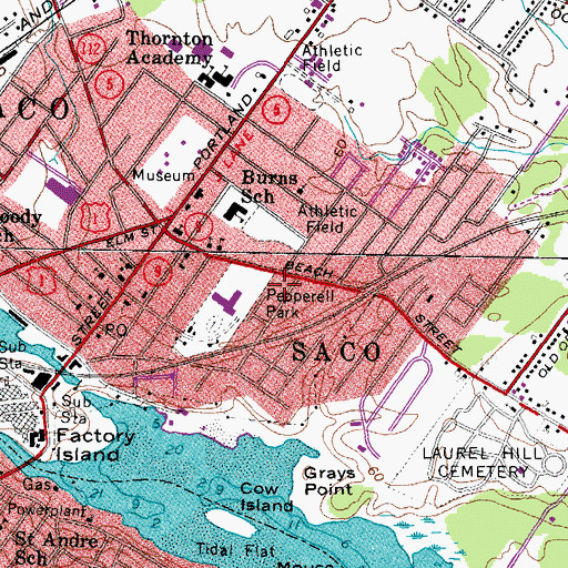 Topographic Map of Pepperell Park, ME