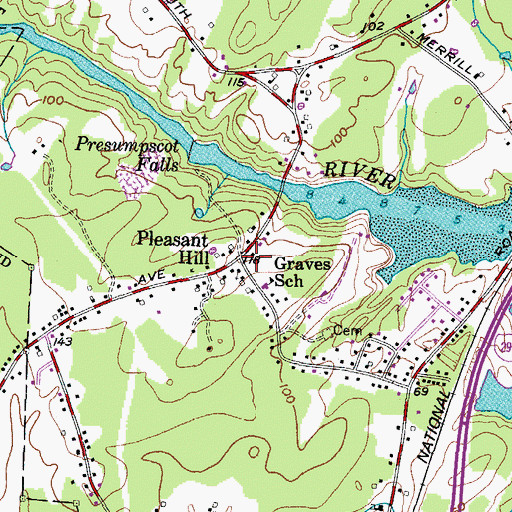 Topographic Map of Pleasant Hill, ME