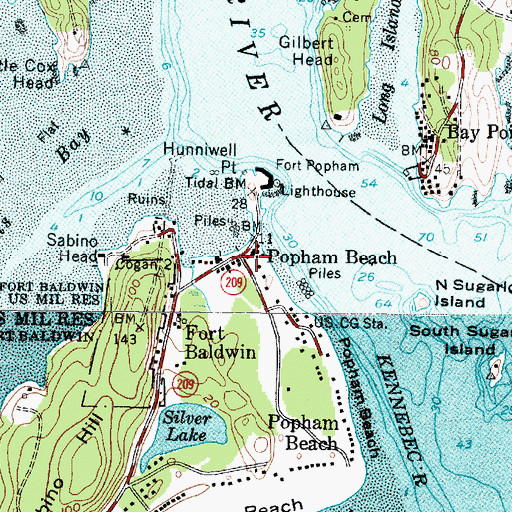 Topographic Map of Popham Beach, ME