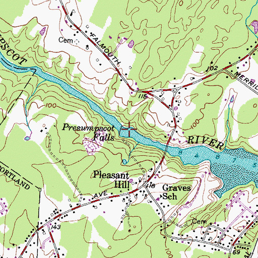 Topographic Map of Presumpscot Falls, ME