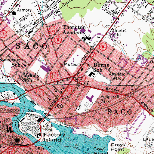 Topographic Map of Saco, ME