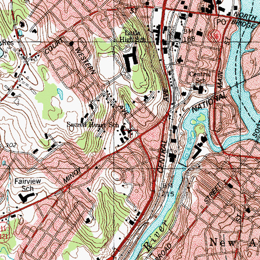 Topographic Map of Sacred Heart School, ME