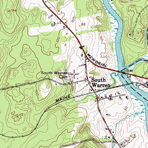 Topographic Map of South Warren Cemetery, ME