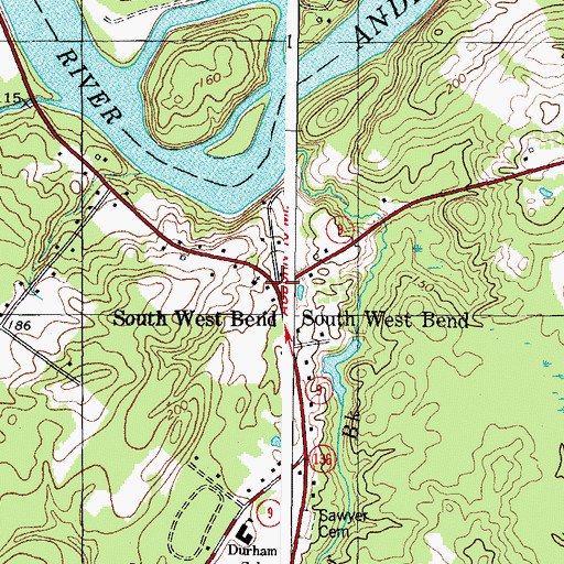 Topographic Map of South West Bend, ME