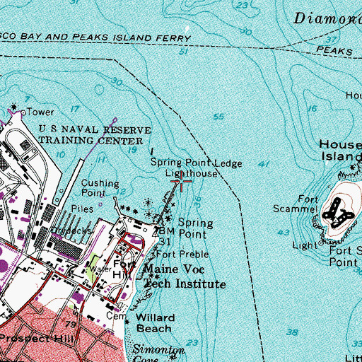 Topographic Map of Spring Point Ledge Lighthouse, ME