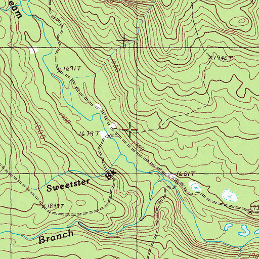 Topographic Map of Sweetster Brook, ME