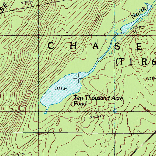 Topographic Map of Ten Thousand Acre Pond, ME