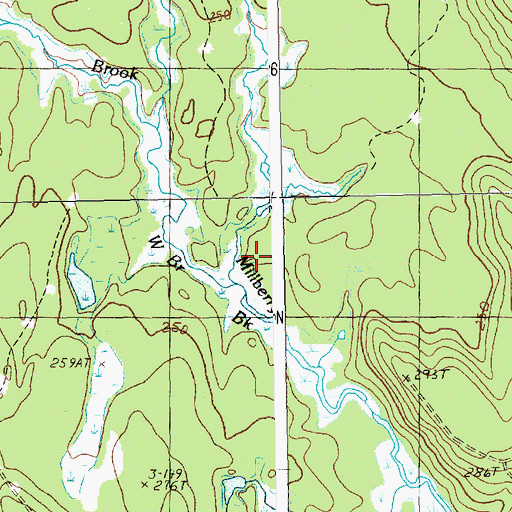 Topographic Map of West Branch Millberry Brook, ME