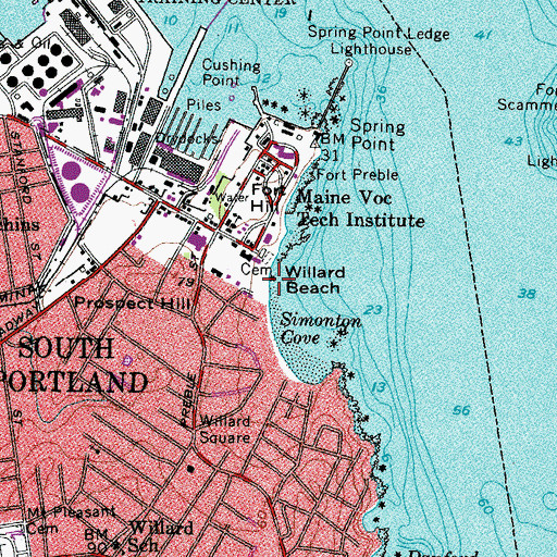 Topographic Map of Willard Beach, ME