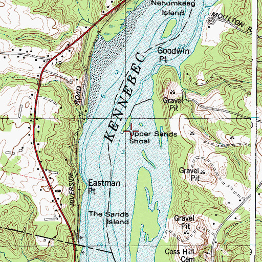 Topographic Map of Upper Sands Shoal, ME