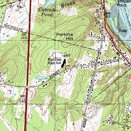 Topographic Map of Hall Dale High School, ME