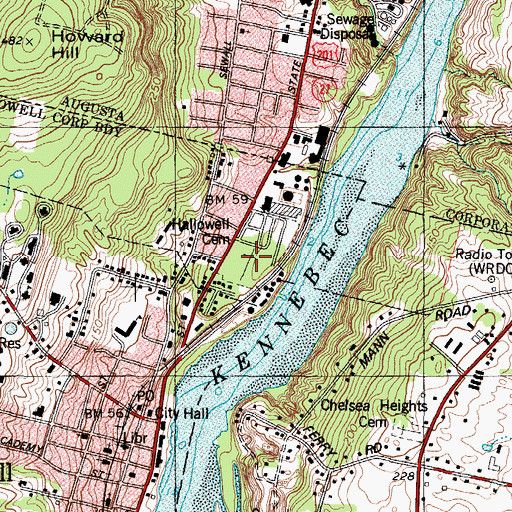 Topographic Map of Hallowell Cemetery, ME