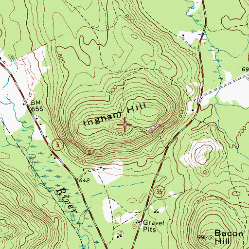 Topographic Map of Ingham Hill, ME