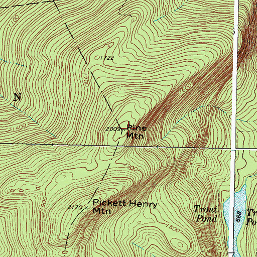 Topographic Map of Pine Mountain, ME