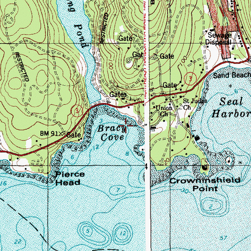 Topographic Map of Bracy Cove, ME