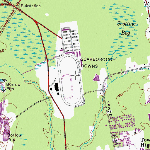 Topographic Map of Scarborough Downs, ME