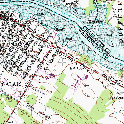 Topographic Map of WQDY-AM (Calais), ME