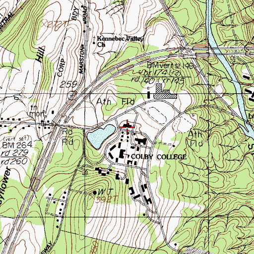 Topographic Map of WMHB-FM (Waterville), ME