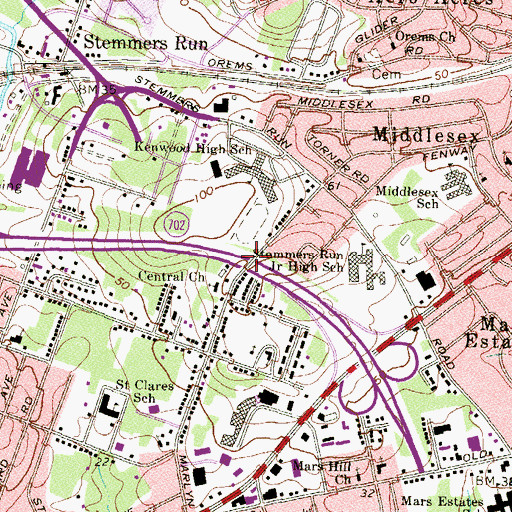 Topographic Map of Central Baptist Church, MD