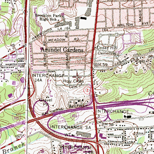 Topographic Map of Holy Cross Cemetery, MD