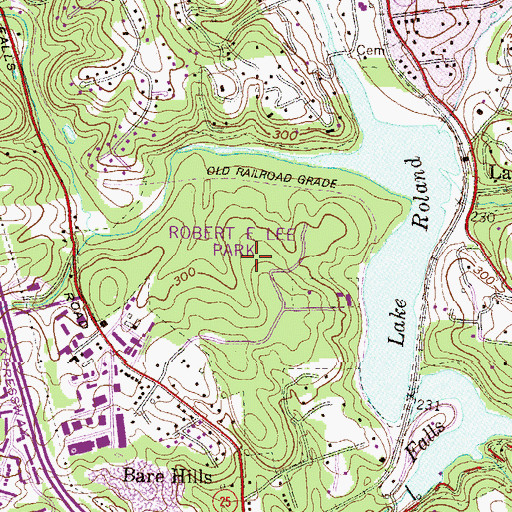 Topographic Map of Lake Roland Park, MD