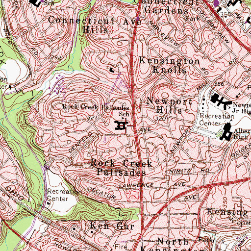 Topographic Map of Rock Creek Palisades School (historical), MD